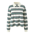Summer Ladies Polo Shirts Woman Long Sleeve Crop Tops Striped Vintage Clothes Polo Shirts Mujer Streetwear Casual Tops Brown