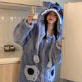 Kawaii Flannel 2025 Winter Kimono Nightgown Strawberry Cute Home Wear for Women Sleepwear Warm Bathrobe Cartoon Hooded Long Robe