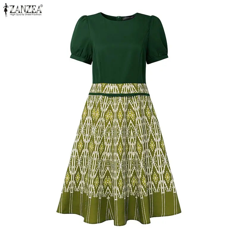 ZANZEA Vintage Summer Dresses Women Elegant Party Vestido 2025 Short Sleeve Long Shirt Robe Puff Sleeve Printing A-Line Sundress