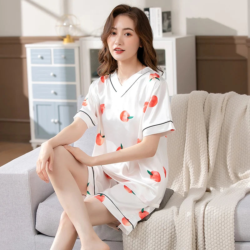 100% Real Silk Pyjamas for Women Nightgown Lady Pajams High Quality Girls Sleepwear Pure Silk Sleepshirts Set