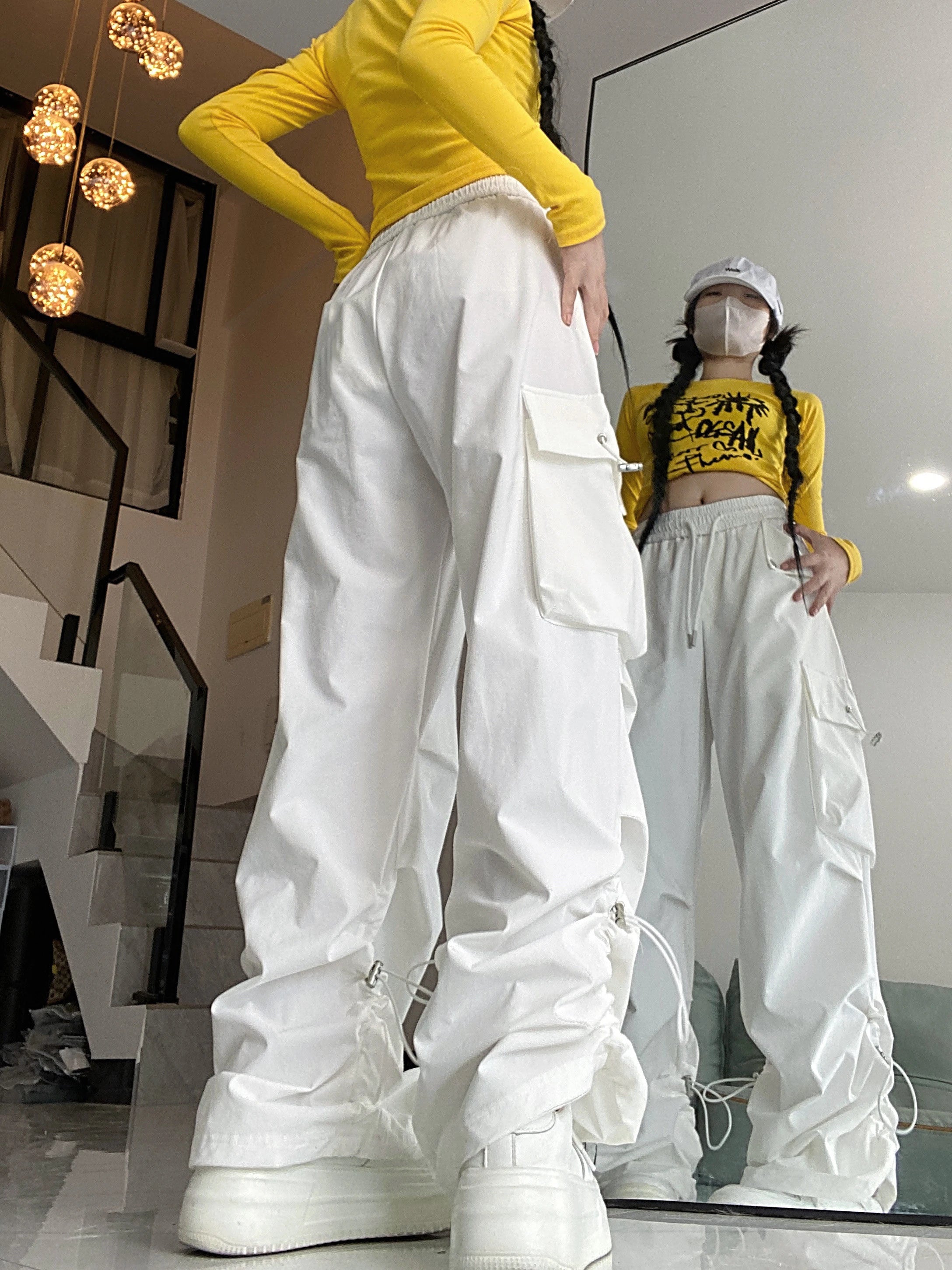 2024 American style large pocket cargo pants women's spring summer new style wide leg pants loose slimming casual sports pants