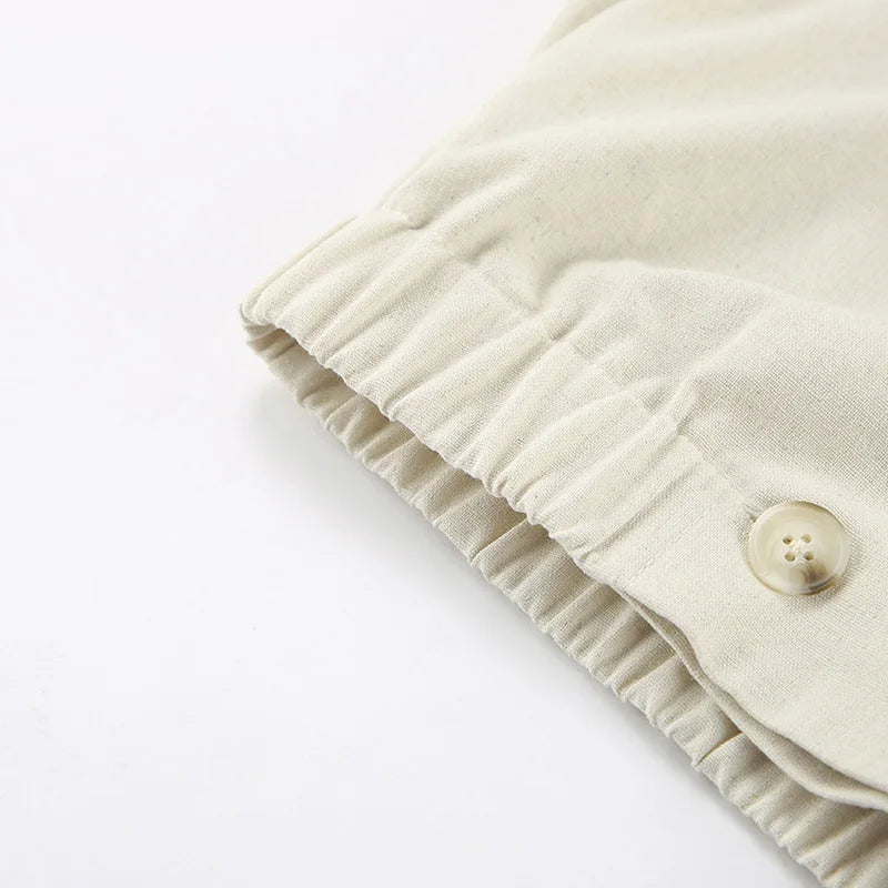 2024 Summer Women Solid Khaki Linen Tank Tops Sleeveless V-neck Vest Crop Tops For Women Female