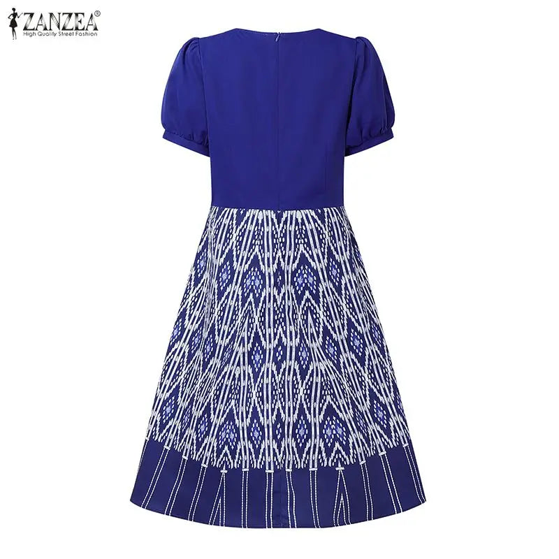 ZANZEA Vintage Summer Dresses Women Elegant Party Vestido 2025 Short Sleeve Long Shirt Robe Puff Sleeve Printing A-Line Sundress