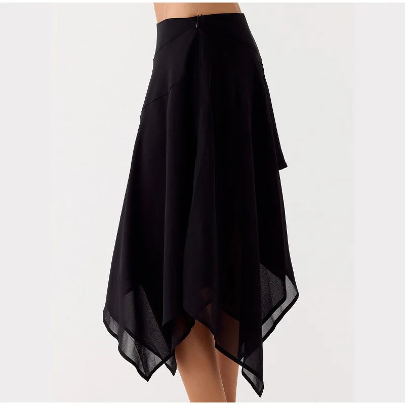 High Waist Asymmetrical Hem Midi Skirt Ruffle Flowy Irregular Hem A Line Skirts 2026 Summer Elegant Casual Vacation Chic Outwear