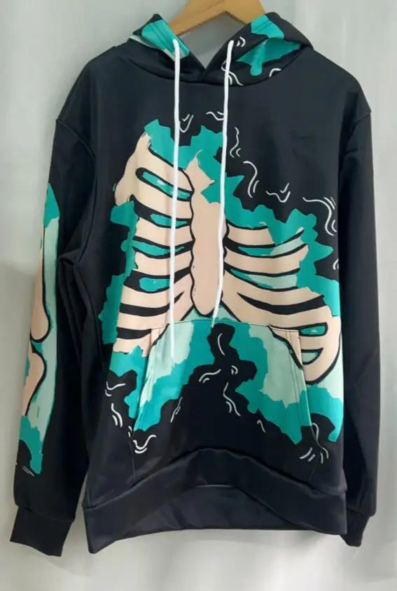Y2k Aesthetic Skull Print Hoodies Tops Women Men Autumn Harajuku Streetwear Hoody Punk Casual Loose Vintage Grunge Sweatshirts