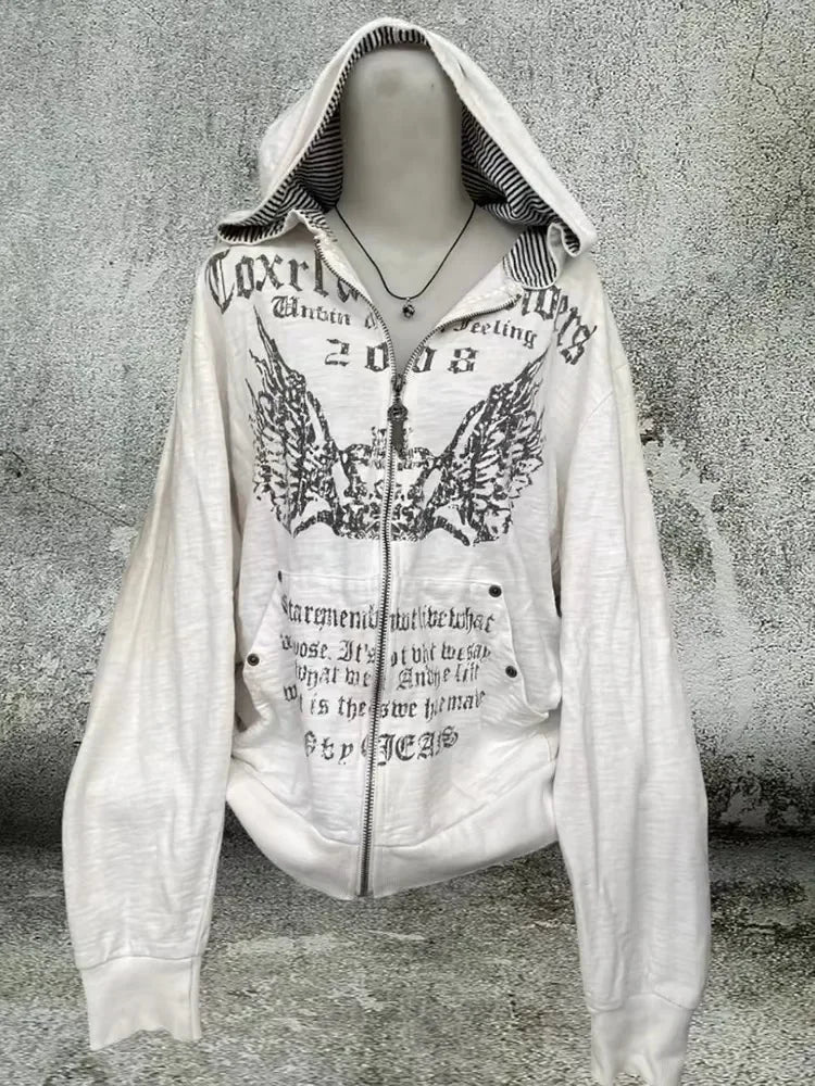 American Hip Hop Joker Pattern Embroidered Zipper Hoodie Women Street Y2K New Punk Fleece Padded Sweatshirt Unisex Casual Hoodie
