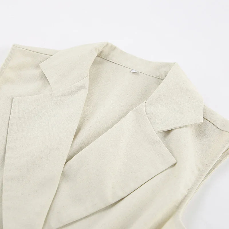 2024 Summer Women Solid Khaki Linen Tank Tops Sleeveless V-neck Vest Crop Tops For Women Female