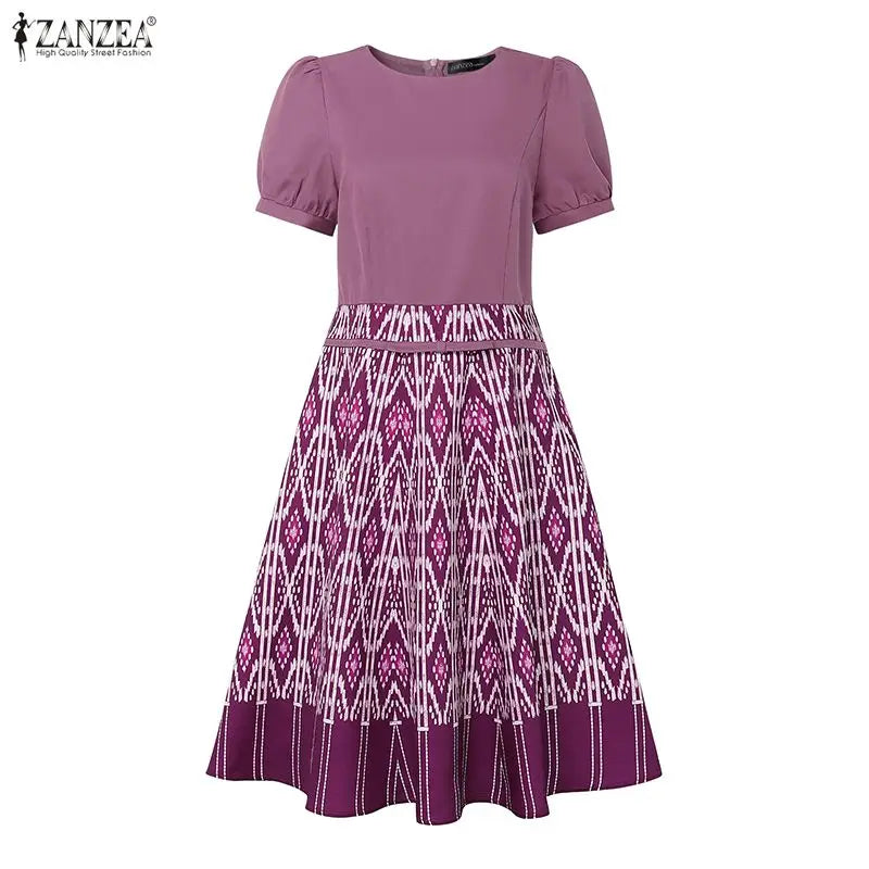 ZANZEA Vintage Summer Dresses Women Elegant Party Vestido 2025 Short Sleeve Long Shirt Robe Puff Sleeve Printing A-Line Sundress