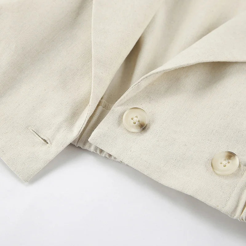 2024 Summer Women Solid Khaki Linen Tank Tops Sleeveless V-neck Vest Crop Tops For Women Female