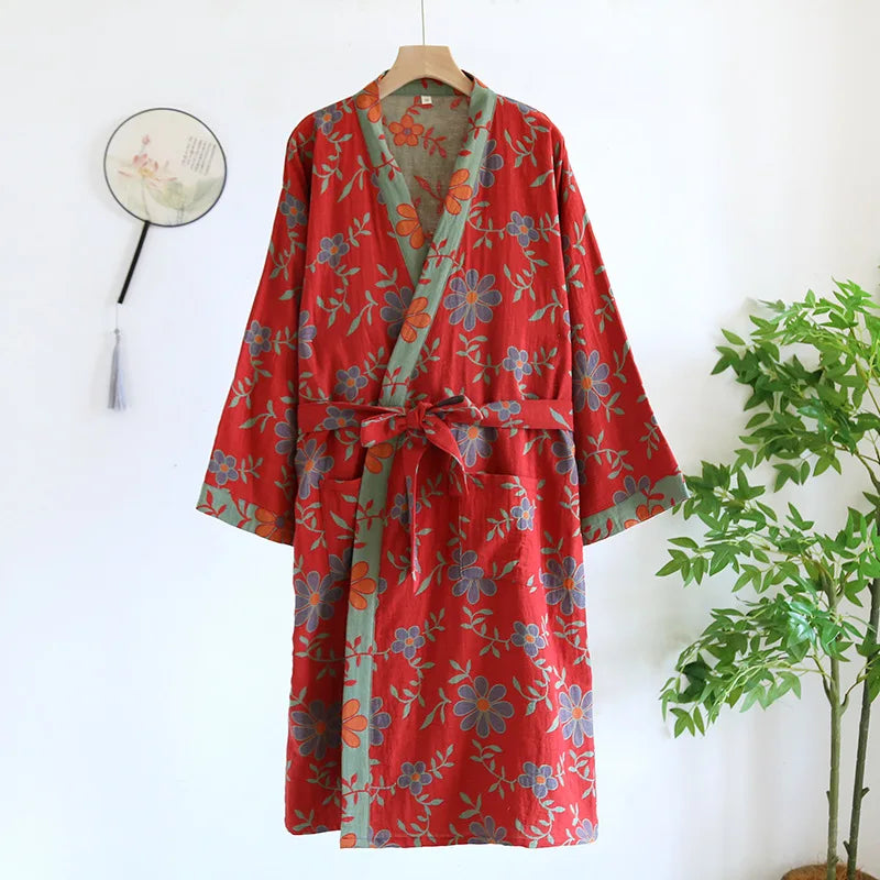 Multi Colors Kimono Bathrobe Women's Pajamas Clothing for Spring and Summer Cotton Loose Home Sleepwear Kimono Robes with Belt