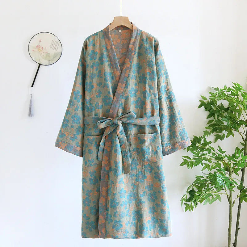 Multi Colors Kimono Bathrobe Women's Pajamas Clothing for Spring and Summer Cotton Loose Home Sleepwear Kimono Robes with Belt
