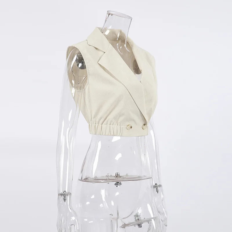 2024 Summer Women Solid Khaki Linen Tank Tops Sleeveless V-neck Vest Crop Tops For Women Female