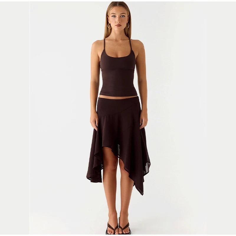 High Waist Asymmetrical Hem Midi Skirt Ruffle Flowy Irregular Hem A Line Skirts 2026 Summer Elegant Casual Vacation Chic Outwear