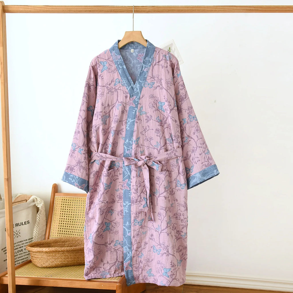 Multi Colors Kimono Bathrobe Women's Pajamas Clothing for Spring and Summer Cotton Loose Home Sleepwear Kimono Robes with Belt
