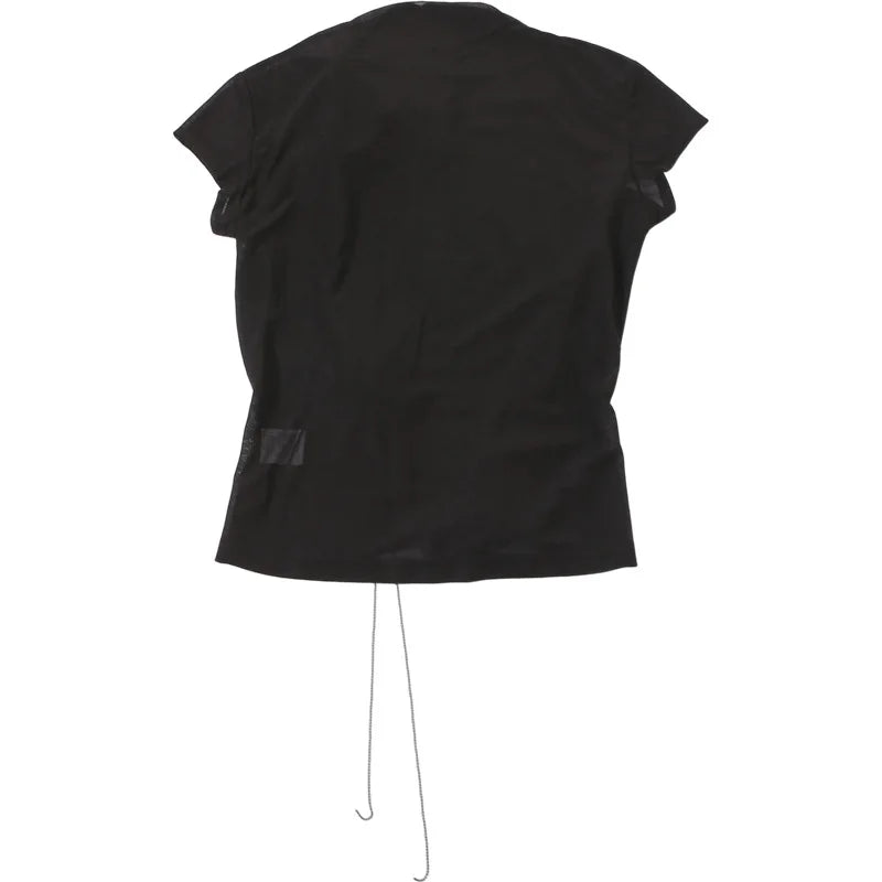 BOOFEENAA Sexy Mesh Sheer Black Shirts & Blouses 3d Flower Appliques Turtleneck Short Sleeve Crop Tops Cardigan C83-DE16