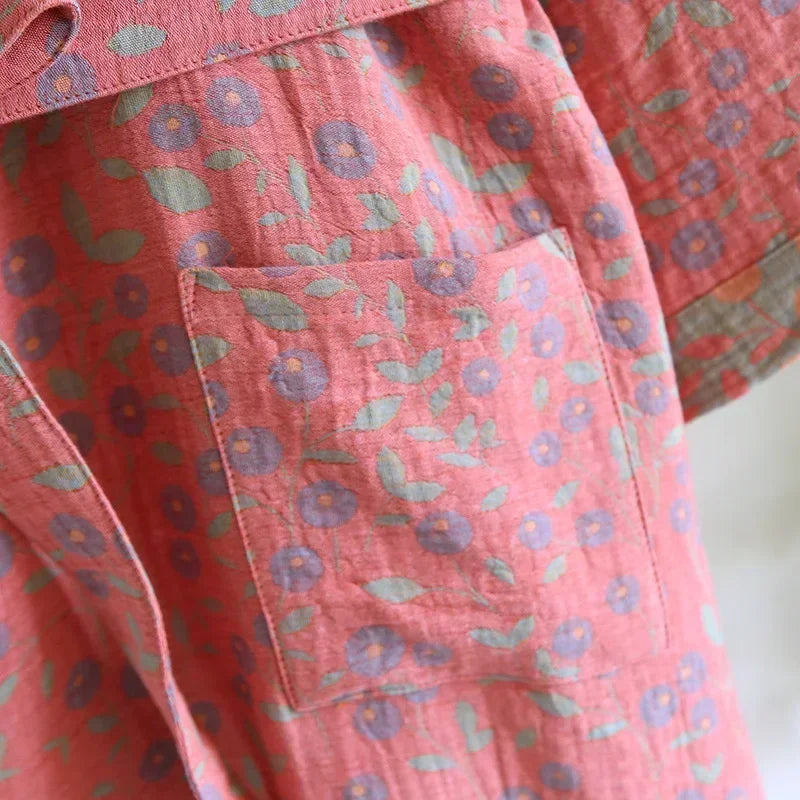 Multi Colors Kimono Bathrobe Women's Pajamas Clothing for Spring and Summer Cotton Loose Home Sleepwear Kimono Robes with Belt