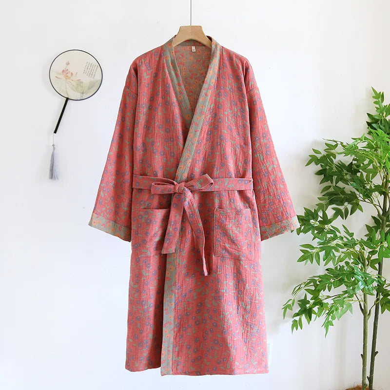 Multi Colors Kimono Bathrobe Women's Pajamas Clothing for Spring and Summer Cotton Loose Home Sleepwear Kimono Robes with Belt