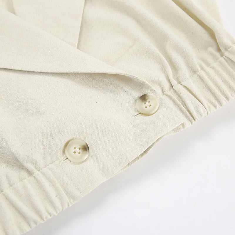 2024 Summer Women Solid Khaki Linen Tank Tops Sleeveless V-neck Vest Crop Tops For Women Female