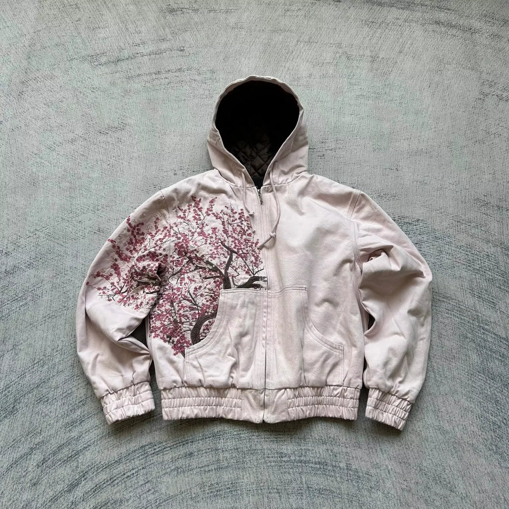 Dark Gothic Black Metal Zip Up Hoodie Distressed White Thorned Cross Gothic Text Print Oversized Cropped Unisex Streetwear