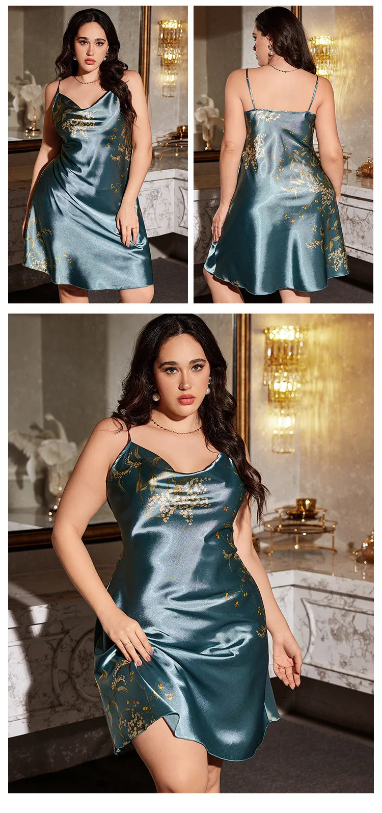 Print Cherry 2PCS Robe Set Large Size 5XL Suspender Nightgown Women Sexy Kimono Bathrobe Gown Sleepwear Loose Satin Home Dress