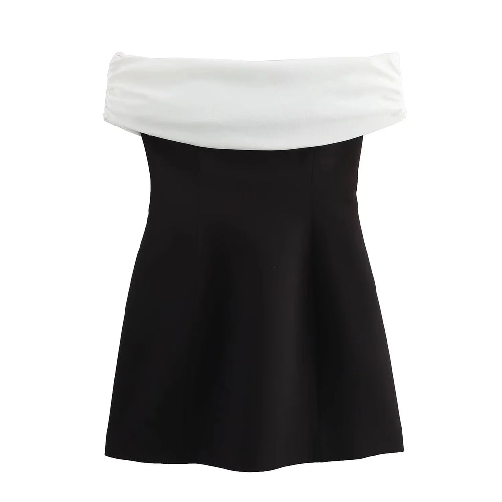 KONDALA 2026 Spring Summer Elegant Strapless Women Dresses Fashion Casual Patchwork Sleeveless Solid Zipper Chic Ladies Dresses