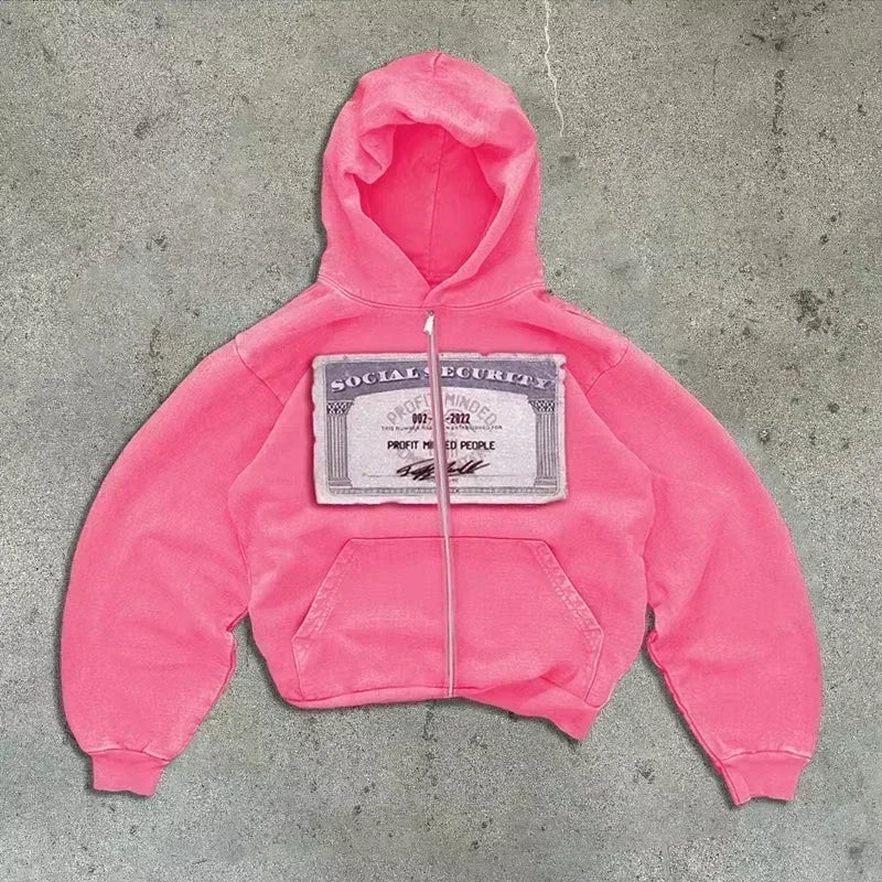 American Hip Hop Joker Pattern Embroidered Zipper Hoodie Women Street Y2K New Punk Fleece Padded Sweatshirt Unisex Casual Hoodie