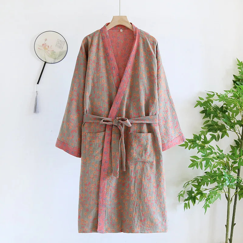 Multi Colors Kimono Bathrobe Women's Pajamas Clothing for Spring and Summer Cotton Loose Home Sleepwear Kimono Robes with Belt
