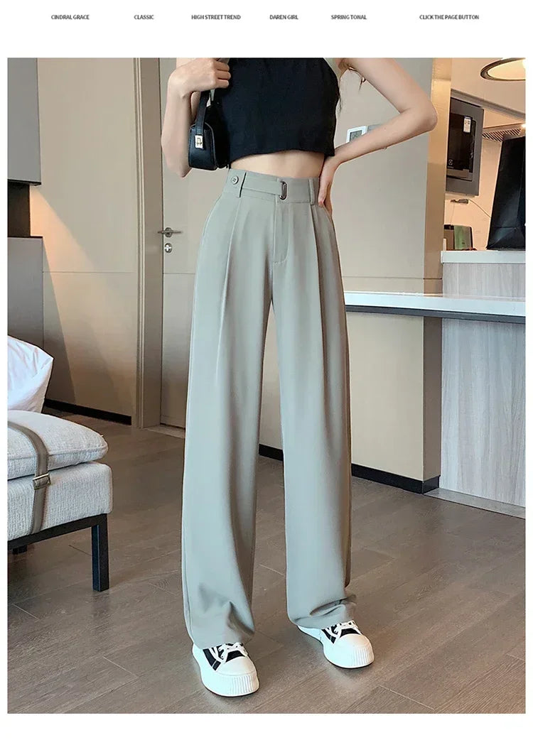 2024 Spring Summer Women's Pants Elegant High Waist Solid Color Office Lady Full Length Straight Casual Suit Pants for Women