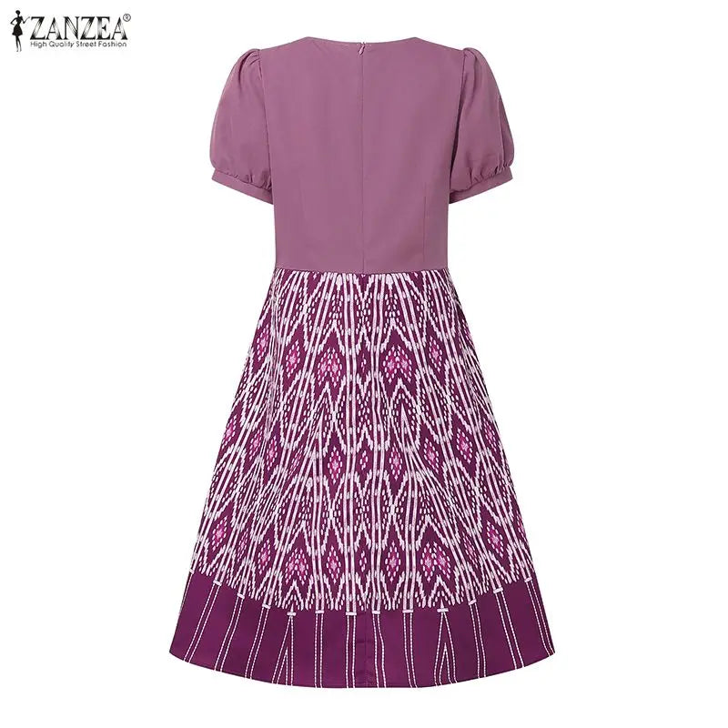 ZANZEA Vintage Summer Dresses Women Elegant Party Vestido 2025 Short Sleeve Long Shirt Robe Puff Sleeve Printing A-Line Sundress