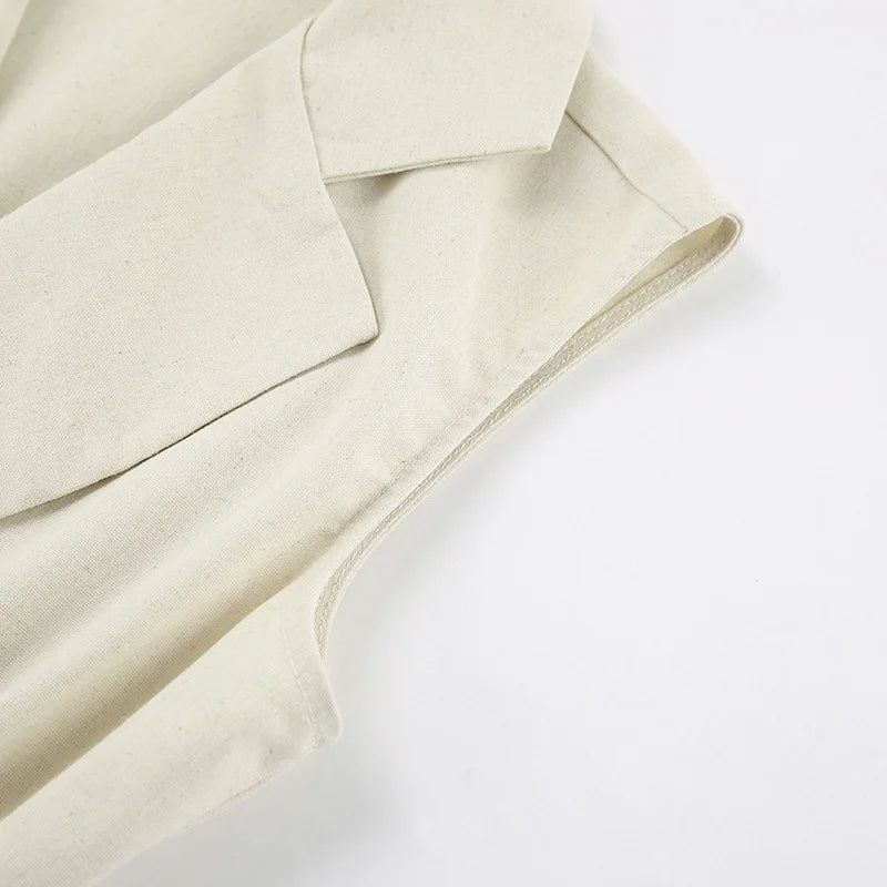 2024 Summer Women Solid Khaki Linen Tank Tops Sleeveless V-neck Vest Crop Tops For Women Female
