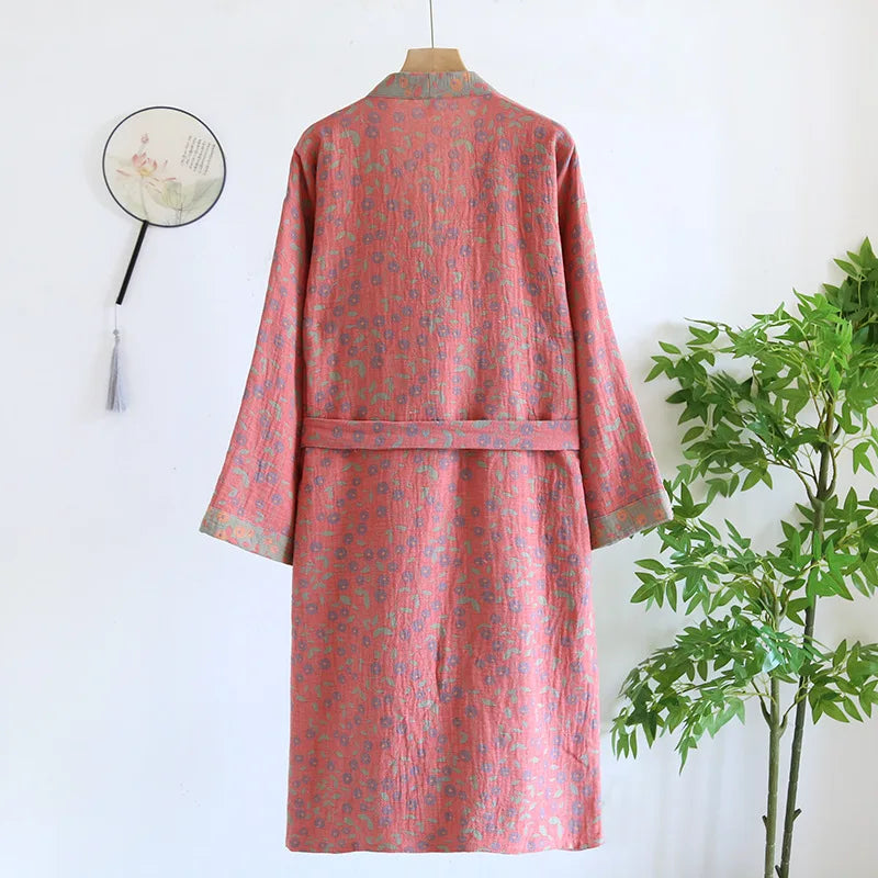 Multi Colors Kimono Bathrobe Women's Pajamas Clothing for Spring and Summer Cotton Loose Home Sleepwear Kimono Robes with Belt