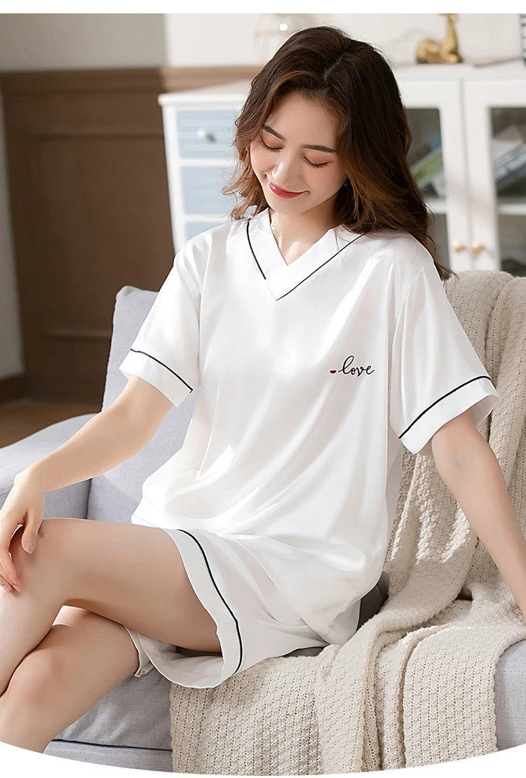 100% Real Silk Pyjamas for Women Nightgown Lady Pajams High Quality Girls Sleepwear Pure Silk Sleepshirts Set