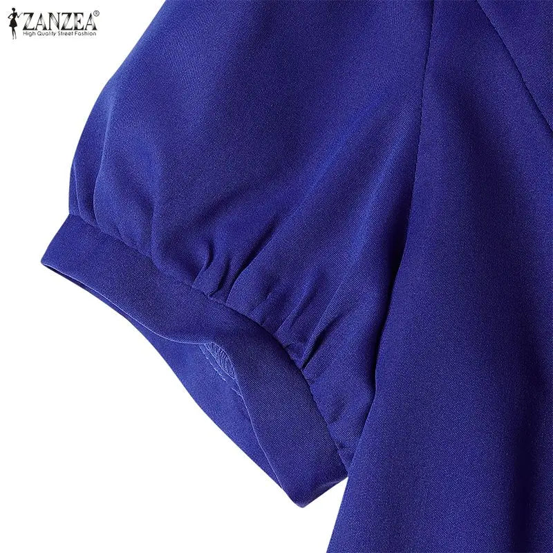 ZANZEA Vintage Summer Dresses Women Elegant Party Vestido 2025 Short Sleeve Long Shirt Robe Puff Sleeve Printing A-Line Sundress