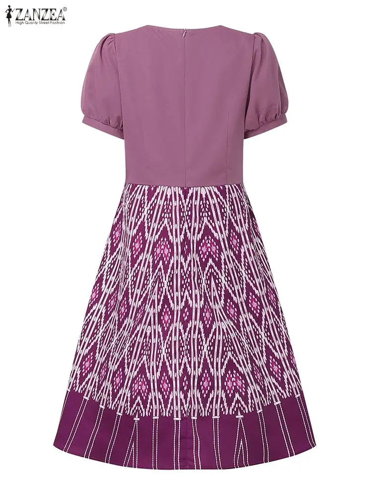 ZANZEA Vintage Summer Dresses Women Elegant Party Vestido 2025 Short Sleeve Long Shirt Robe Puff Sleeve Printing A-Line Sundress