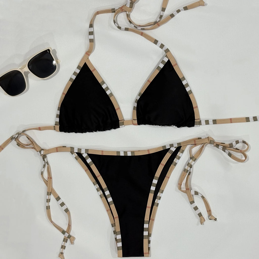 Luxury Brand Design Stripe Halter Bikini Women Swimwear Female Swimsuit Two Pieces Bikini Set Sexy Bathing Suit Swim Beach Wear