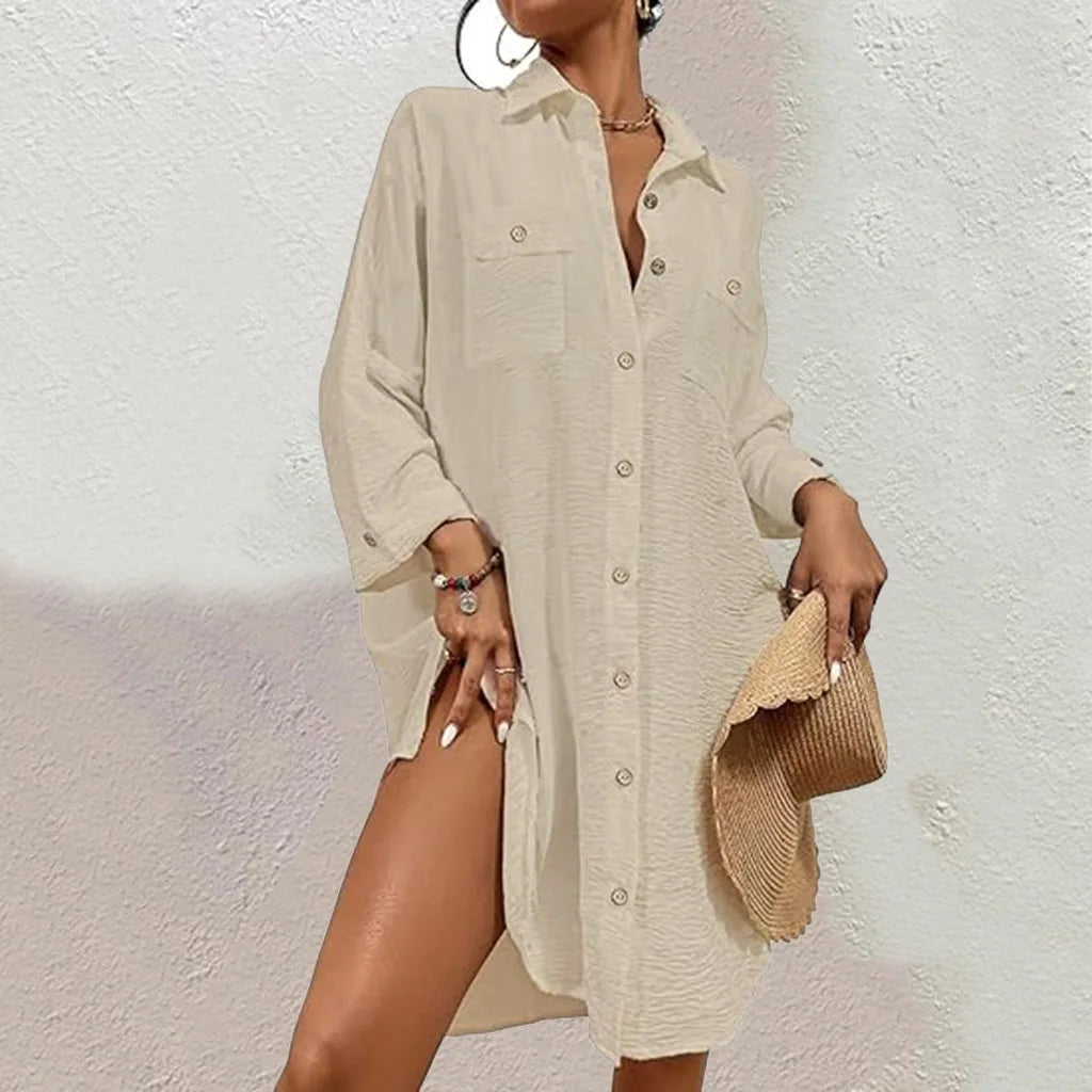 Women's modern swimsuit smock shirt Button up shirt dress top