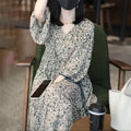 Floral Dress for Women Spring New Style 7-quarter Sleeves Chic Loose Slim Print Skirt Mid-length