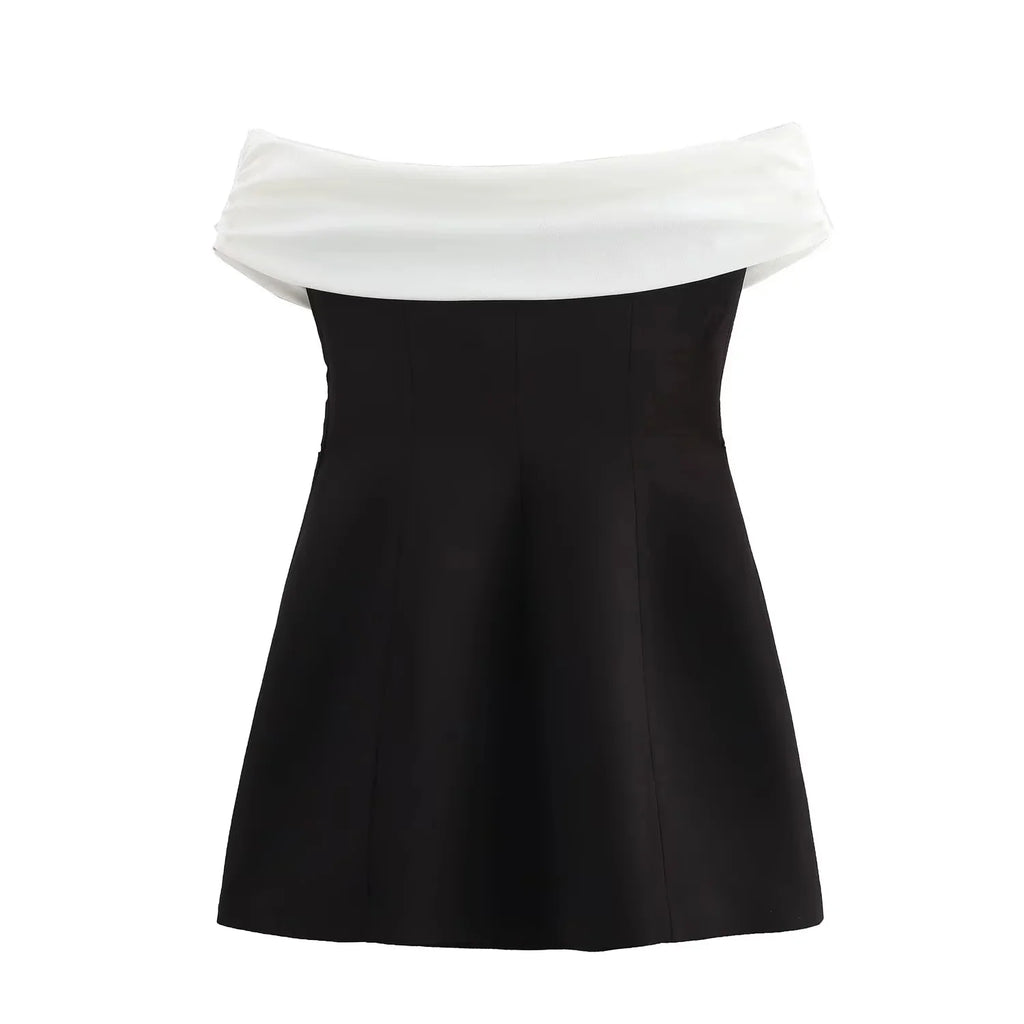 KONDALA 2026 Spring Summer Elegant Strapless Women Dresses Fashion Casual Patchwork Sleeveless Solid Zipper Chic Ladies Dresses