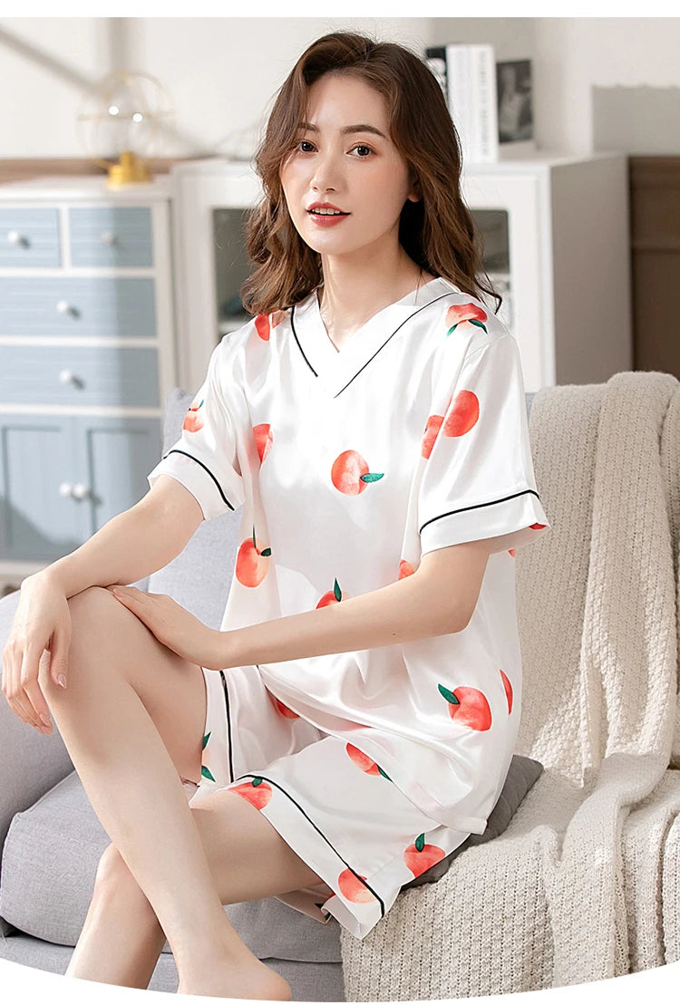 100% Real Silk Pyjamas for Women Nightgown Lady Pajams High Quality Girls Sleepwear Pure Silk Sleepshirts Set