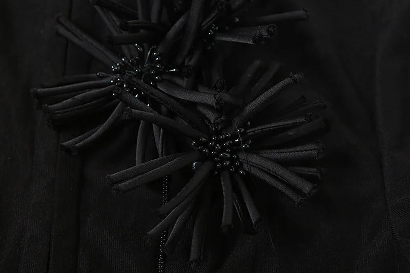 BOOFEENAA Sexy Mesh Sheer Black Shirts & Blouses 3d Flower Appliques Turtleneck Short Sleeve Crop Tops Cardigan C83-DE16
