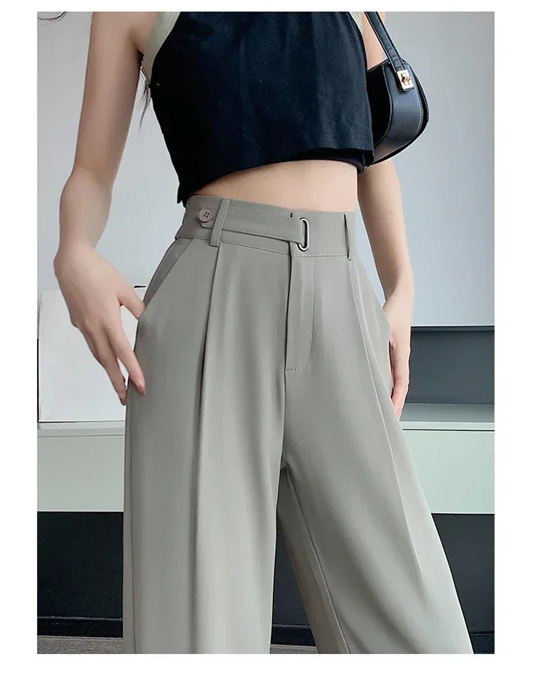 2024 Spring Summer Women's Pants Elegant High Waist Solid Color Office Lady Full Length Straight Casual Suit Pants for Women