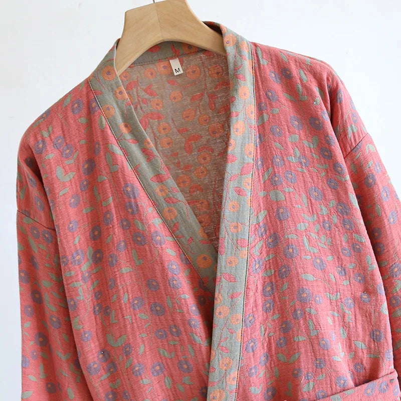 Multi Colors Kimono Bathrobe Women's Pajamas Clothing for Spring and Summer Cotton Loose Home Sleepwear Kimono Robes with Belt