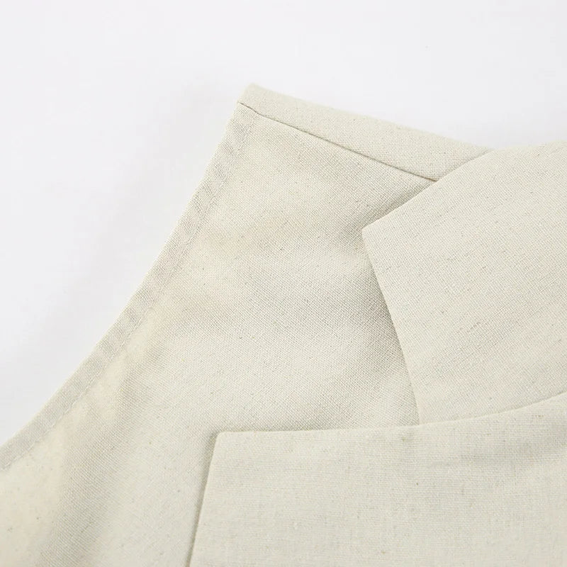2024 Summer Women Solid Khaki Linen Tank Tops Sleeveless V-neck Vest Crop Tops For Women Female