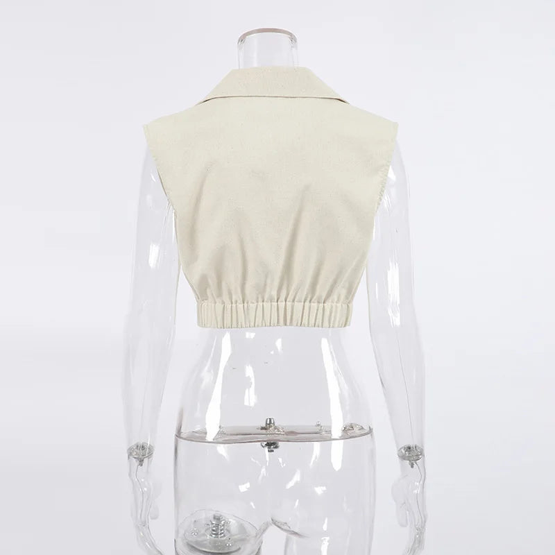 2024 Summer Women Solid Khaki Linen Tank Tops Sleeveless V-neck Vest Crop Tops For Women Female