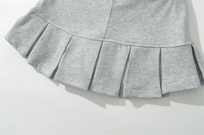 KEYANKETIAN New Women's Terry fabric Low waist Y2K Mini Skirt Wide pleat Decoration Light grey Flounce A Line Skort Hot sweet