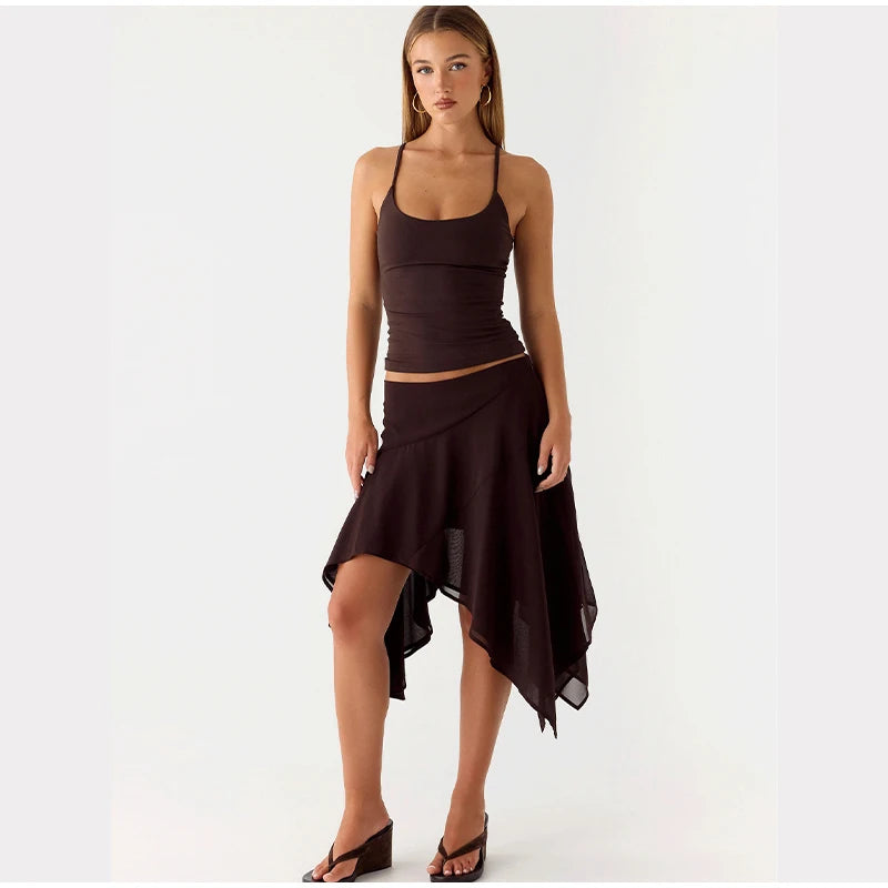 High Waist Asymmetrical Hem Midi Skirt Ruffle Flowy Irregular Hem A Line Skirts 2026 Summer Elegant Casual Vacation Chic Outwear