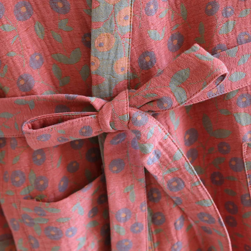 Multi Colors Kimono Bathrobe Women's Pajamas Clothing for Spring and Summer Cotton Loose Home Sleepwear Kimono Robes with Belt