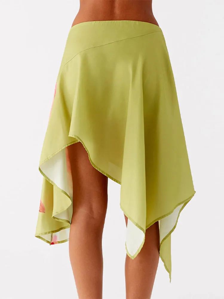 High Waist Asymmetrical Hem Midi Skirt Ruffle Flowy Irregular Hem A Line Skirts 2026 Summer Elegant Casual Vacation Chic Outwear